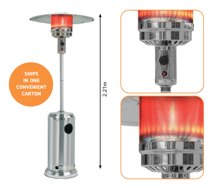 ALVA Patio Gas Heater Split Pole Stainless Steel 2.21m