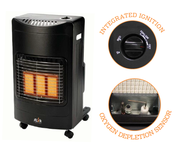 ALVA Dark Deluxe 3 Panel Large Gas Heater - Black