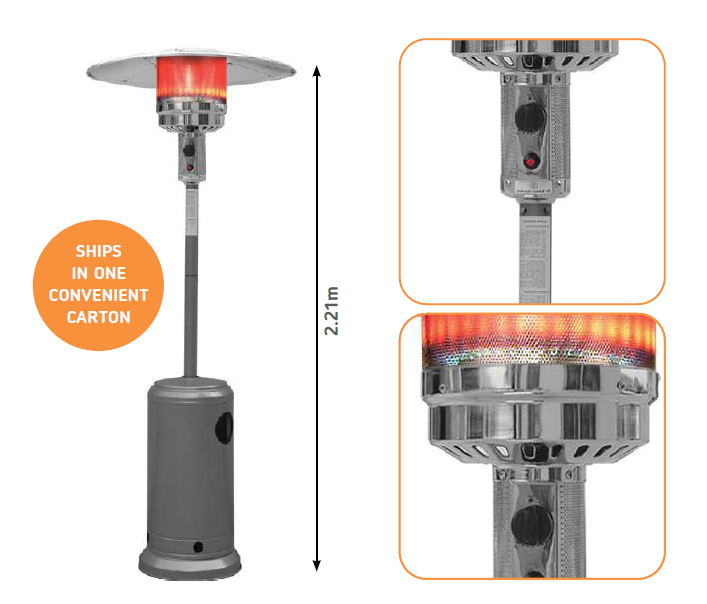 ALVA Patio Gas Heater Split Pole - Power Coated 2.21m