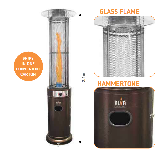 ALVA Patio Gas Heater - Circular Tall Glass 2.1m