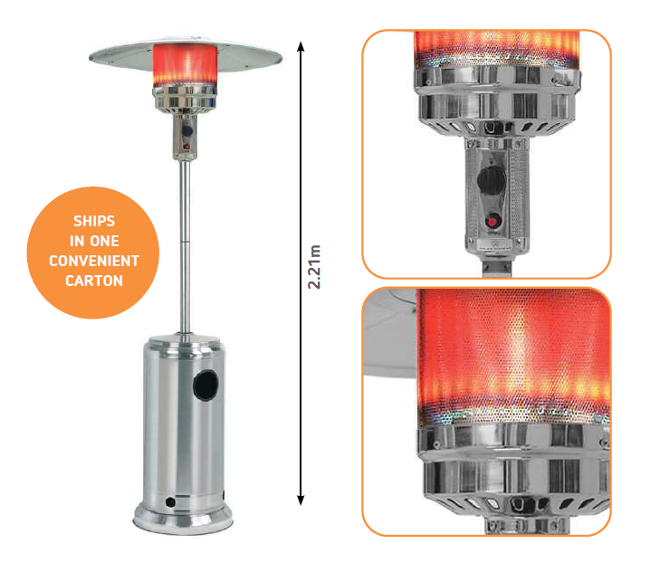 ALVA Patio Gas Heater Split Pole - Stainless Steel 2.21m